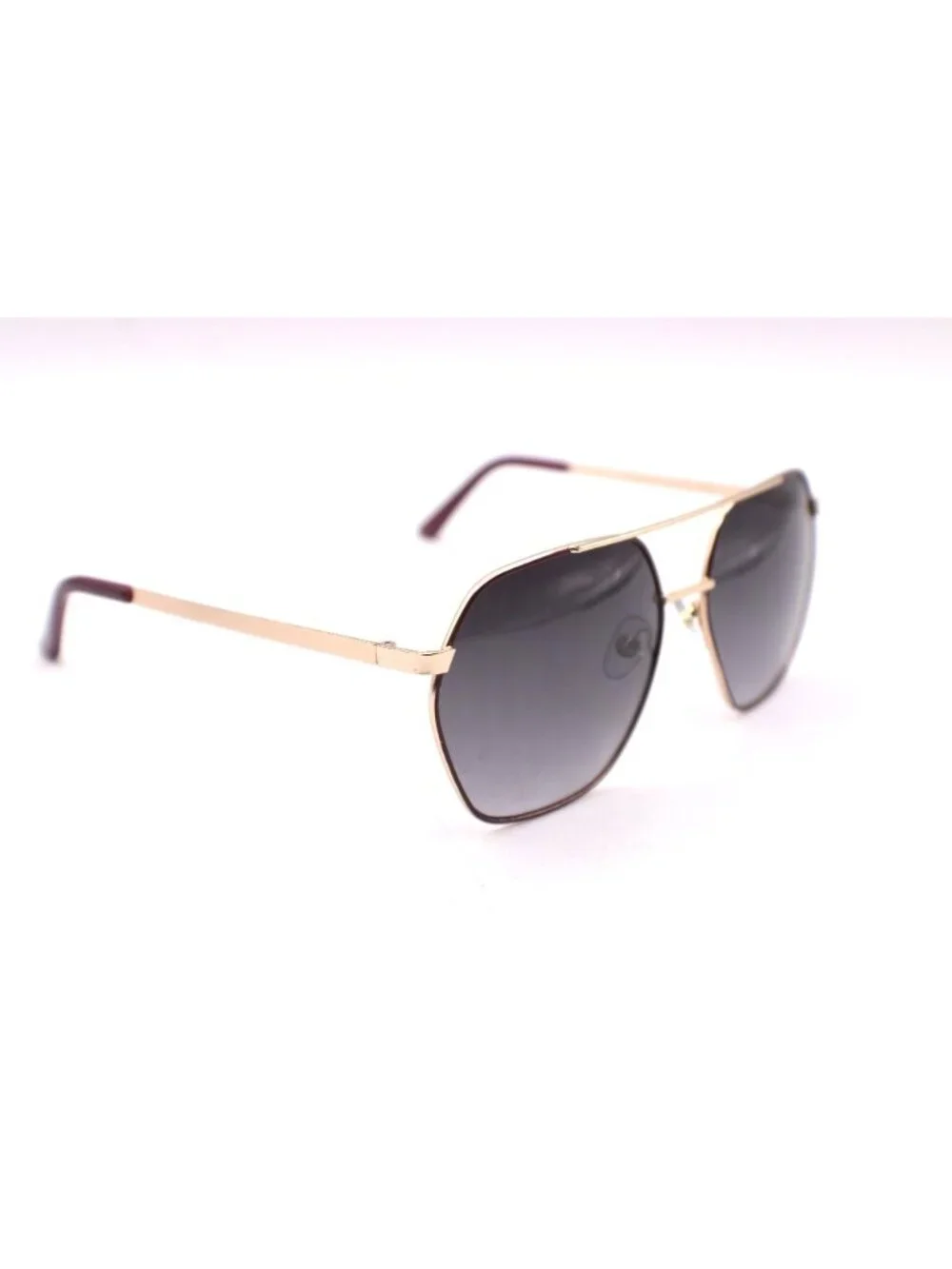 Foster Grant Sunglasses Gold Red Hexagon Frames Dark Gray Lenses Soft Case Vtg